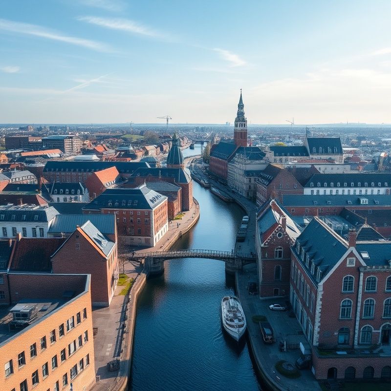 Luchtfoto van het historische centrum van Breda met grachten en azuurblauwe lucht